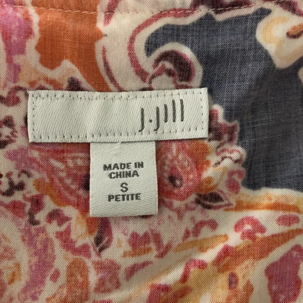 J. Jill Paisley Floral Tiered Dress SizeS Sleeveless Orange Colorful Stretch - Picture 3 of 13